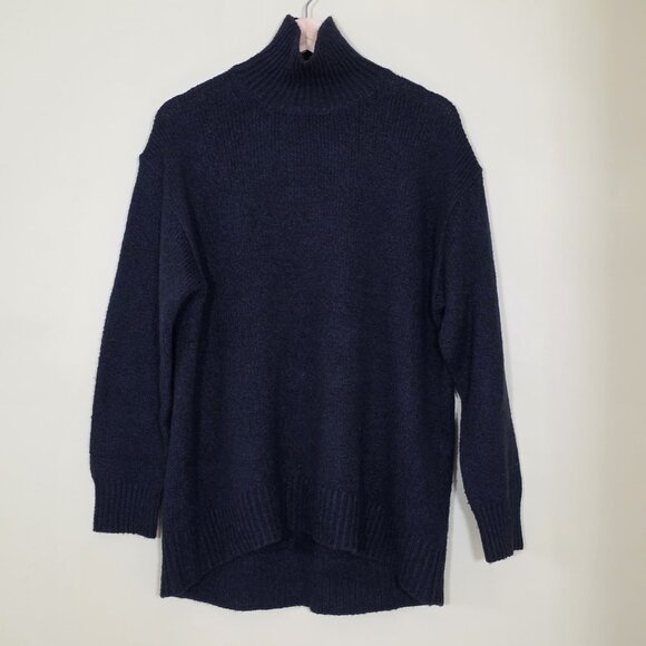 Uniqlo:C Sweater Women S Heathered Navy LS Cotton Wool Witchy Whimsigoth Slouchy - Picture 1 of 16